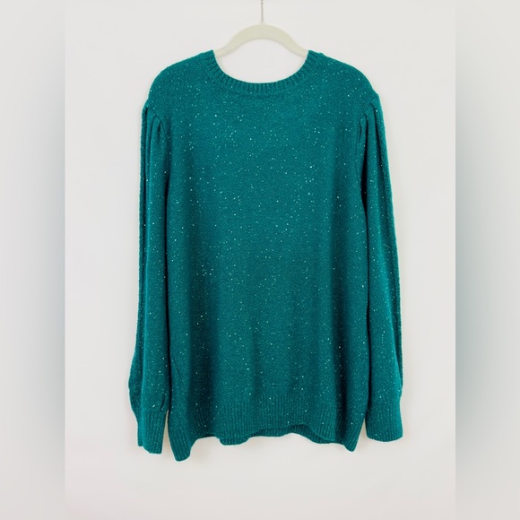 Liz Claiborne Emerald Shine Sweater Ribbed Cuffs /Waistband Puff Shoulde… - Picture 11 of 11